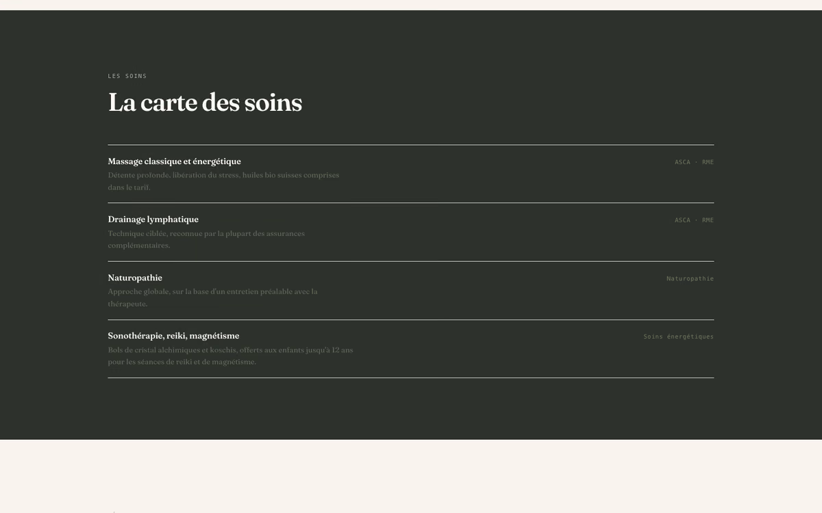 La carte des soins de l'Institut Aubelle, après reconstruction