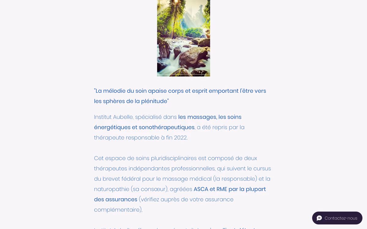 La carte des soins de l'Institut Aubelle, avant reconstruction
