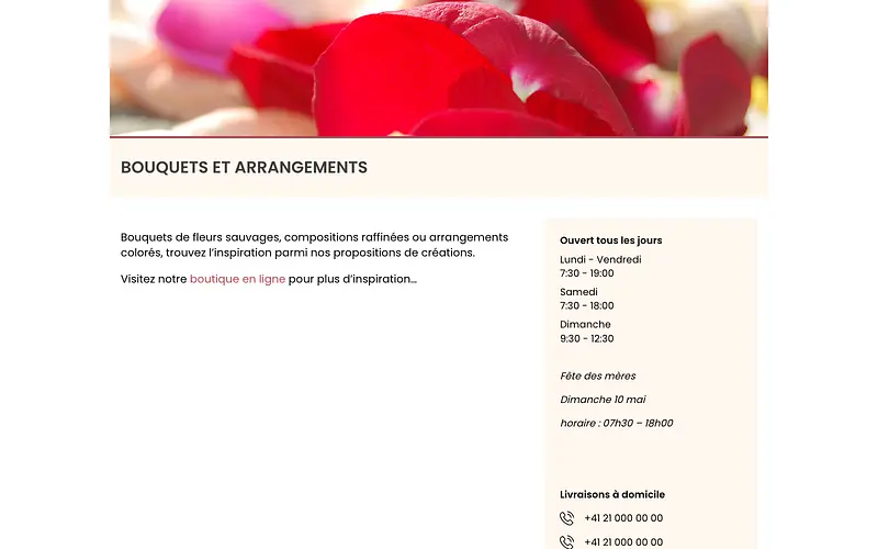 La page bouquets et arrangements de l'Atelier Floréane, avant reconstruction