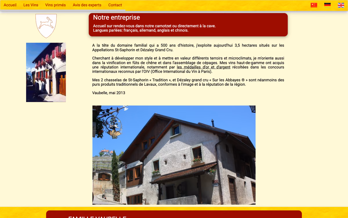 La page d'accueil du Domaine Vaubelle, avant reconstruction