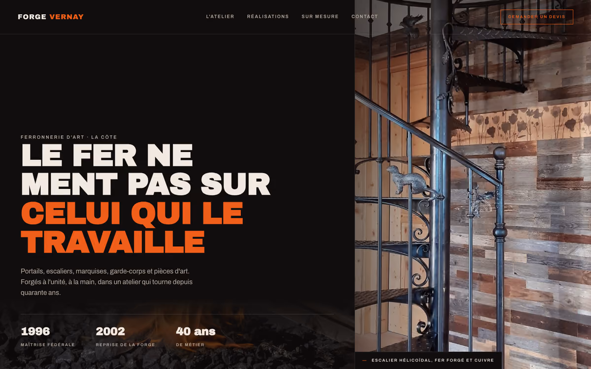 La page d'accueil de la Forge Vernay, après reconstruction
