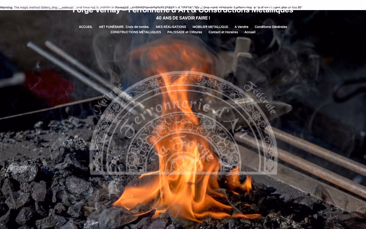 La page d'accueil de la Forge Vernay, avant reconstruction
