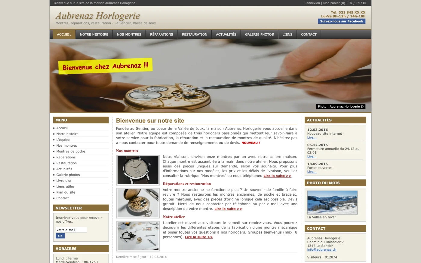 Site d’horloger avant refonte, présentation vieillotte et désorganisée