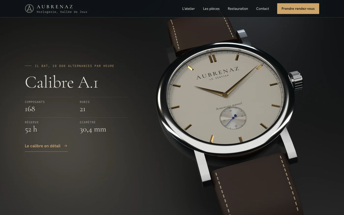 Concept de site pour Aubrenaz, horlogerie indépendante