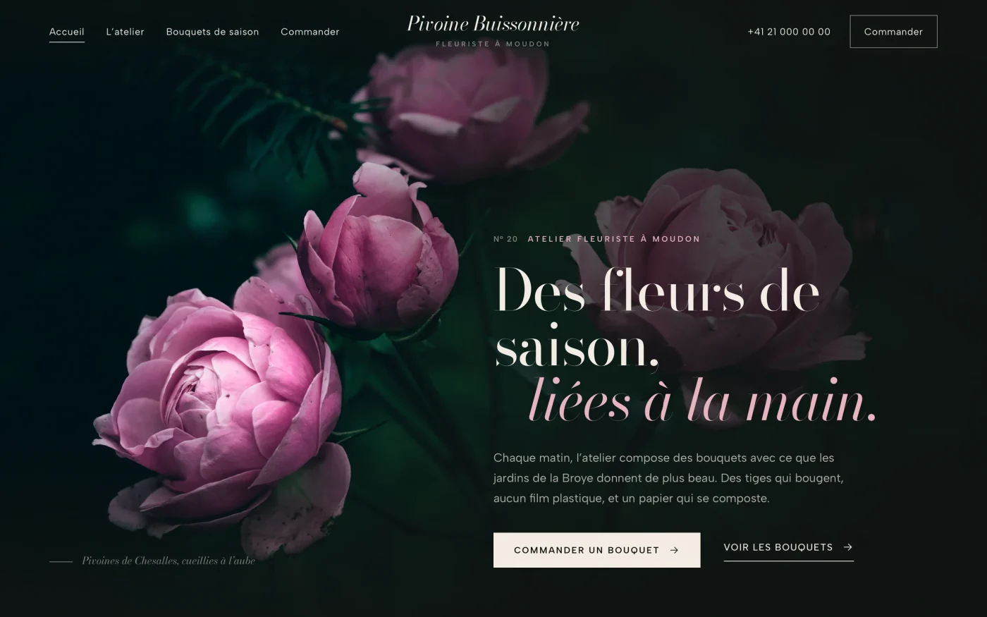 Concept de site pour Pivoine Buissonnière, fleuriste