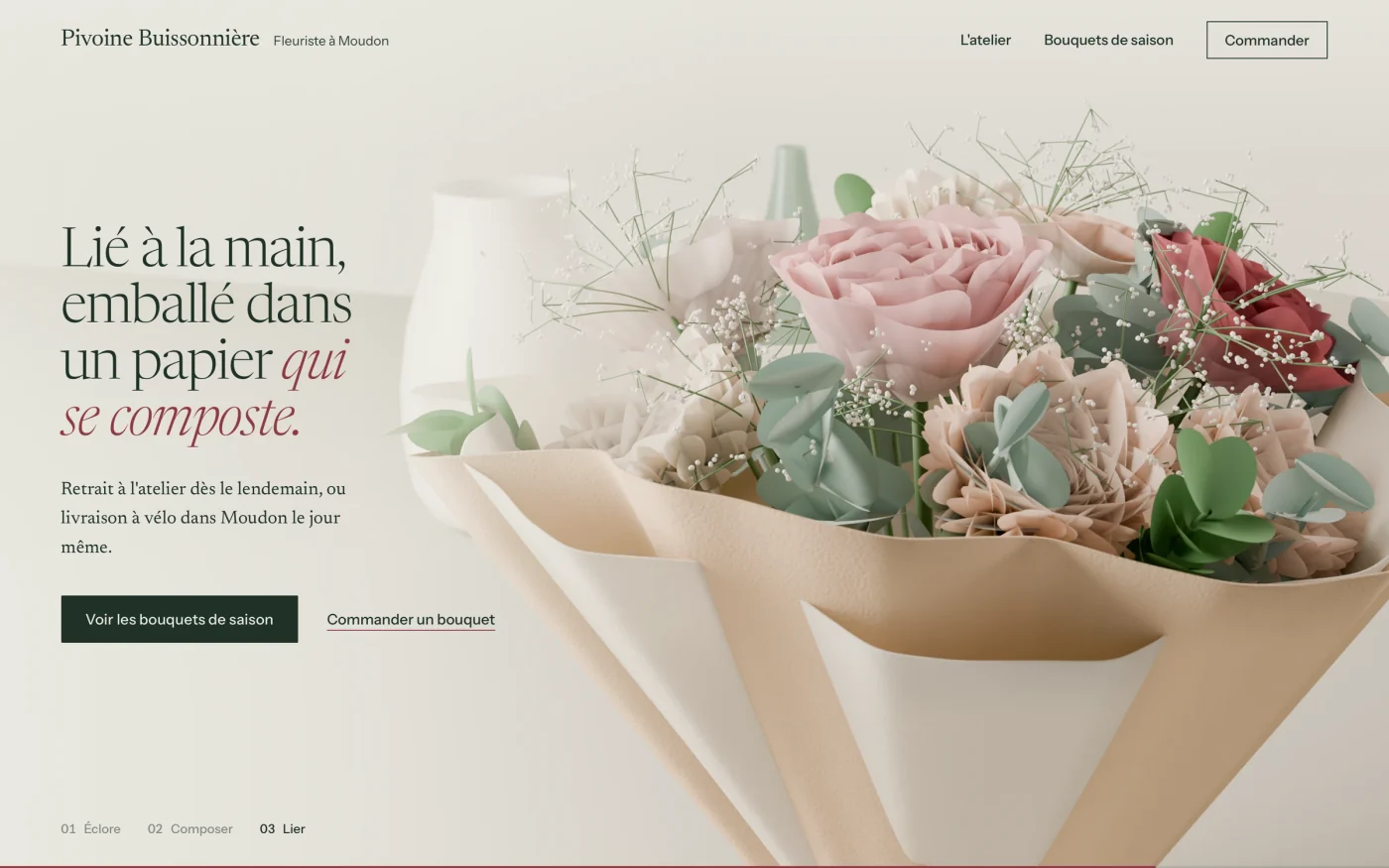 Concept de site pour Pivoine Buissonnière, fleuriste