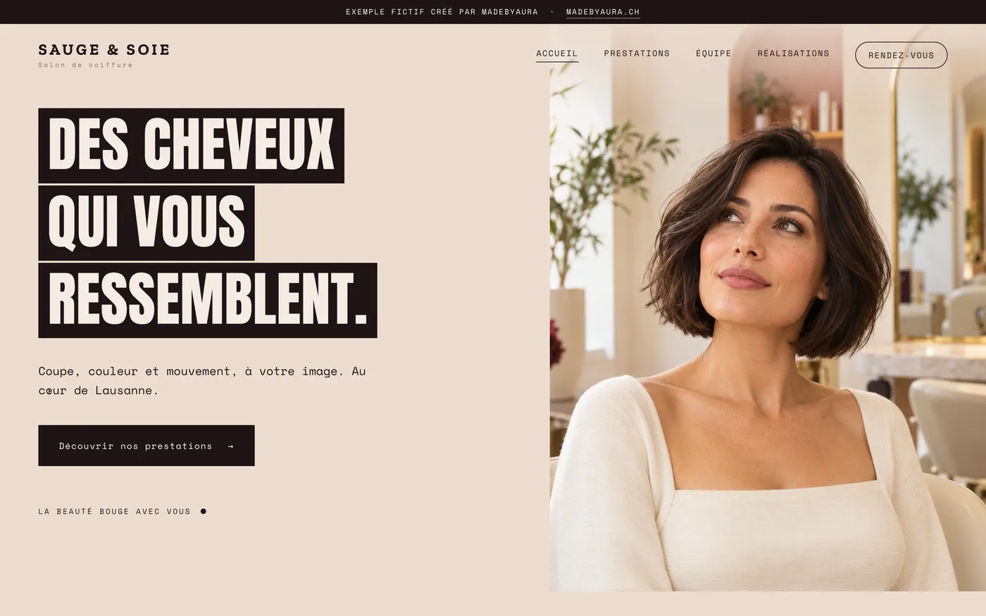 Concept de site pour Sauge & Soie, salon de coiffure