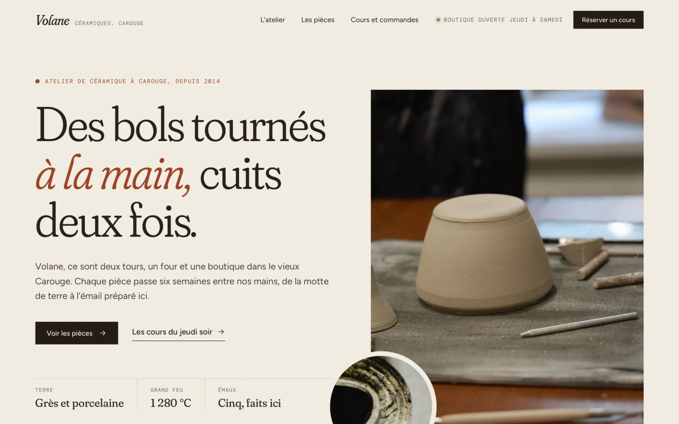 Concept de site pour Volane, céramiques, céramiste