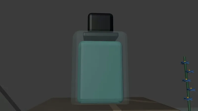 Guide Blender, 6,5 s, gros plan sur le flacon